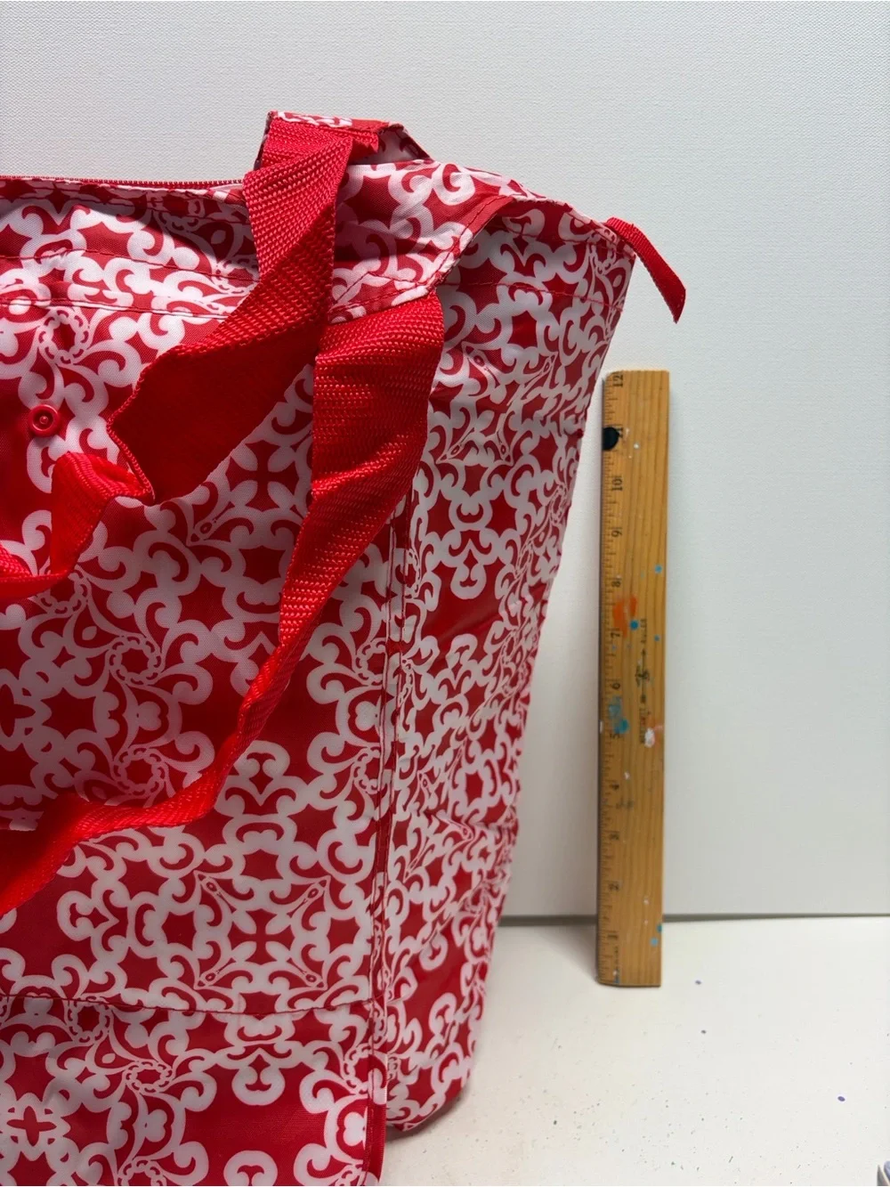 Red & White Patterned Roll-Up Pouch
